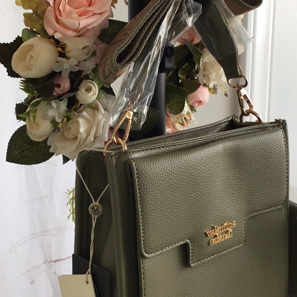Valentino Orlandi Olive Green Pebbled Leather Crossbody Bag - Picture 8 of 10